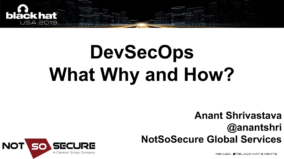 Slide 1 of BlackHat USA DevSecOps