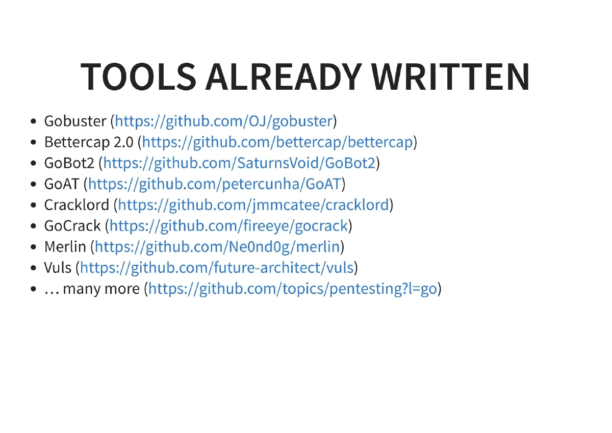 Slide 8 of Golang For Pentesters
