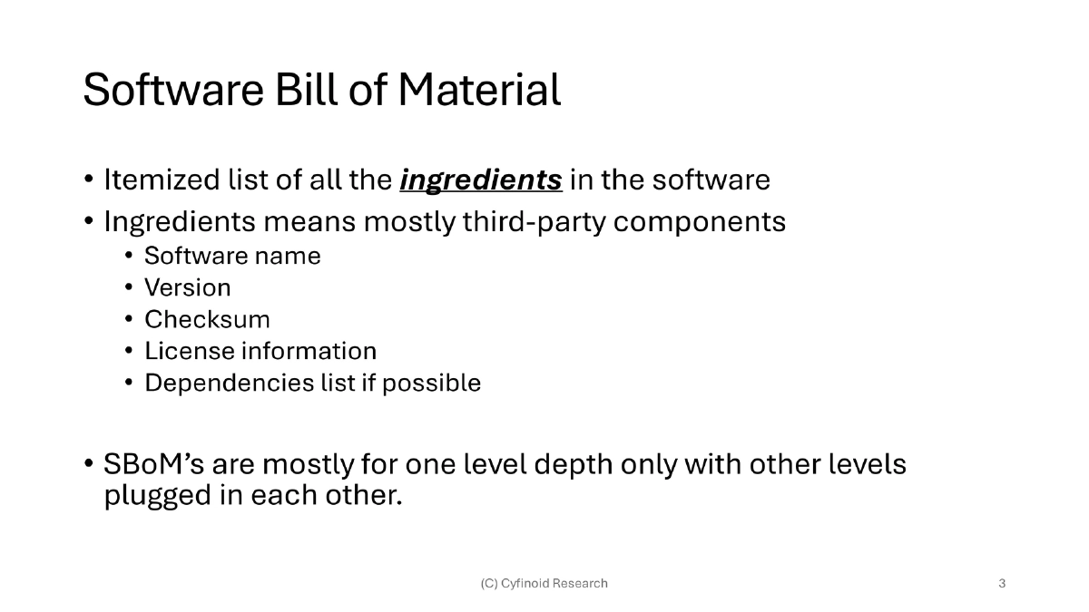 Slide 3 of Bsides Bangalore Sbom Fad Future