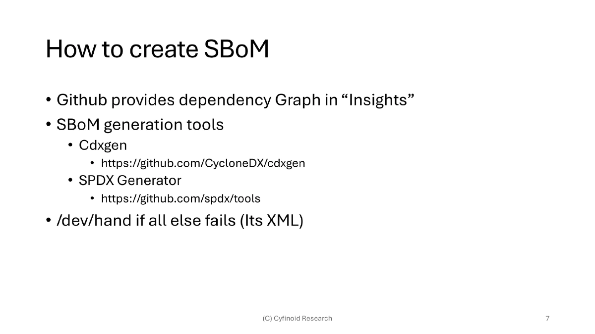 Slide 7 of Bsides Bangalore Sbom Fad Future