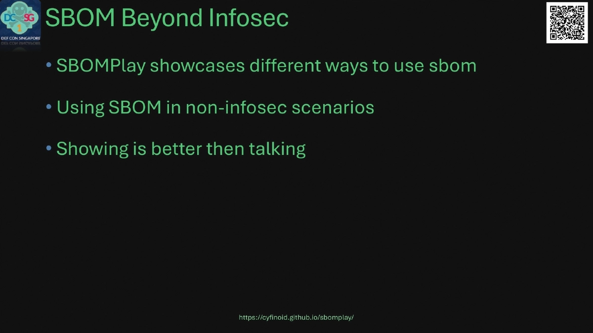 Slide 4 of SBOM Play - DEF CON Singapore 2026 Demo Labs