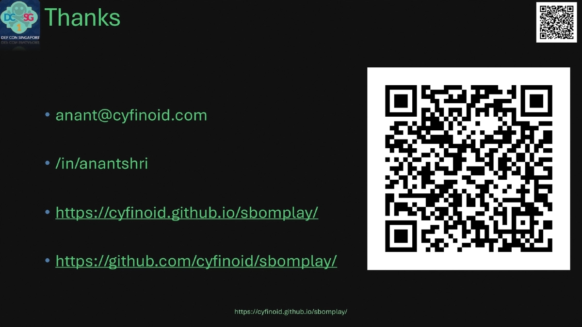 Slide 22 of SBOM Play - DEF CON Singapore 2026 Demo Labs