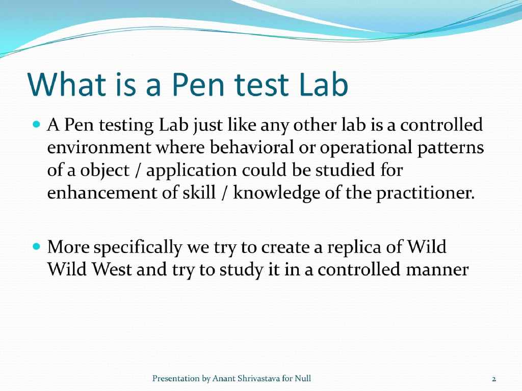 Slide 2 of How to Setup A Pen Test Lab & How to Play CTF